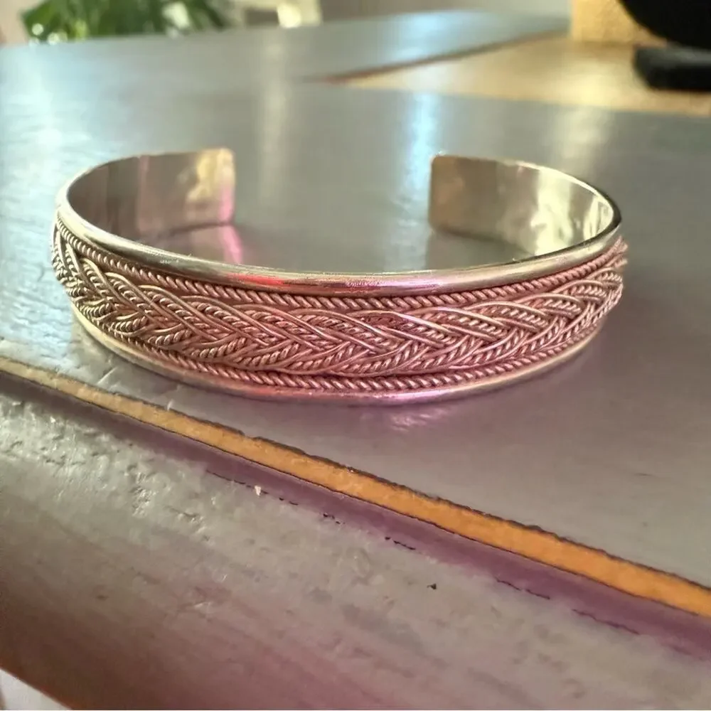925 Sterling Silver Braided Rope Cuff Bracelet